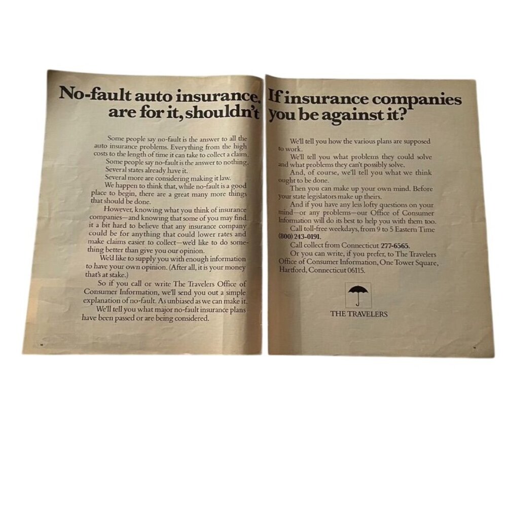 1971 The Travelers  Auto Insurance Ad Print Full 2 Pages u Vintage Original